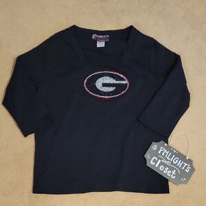 Collegiate Fashionista by Diane Dal Logo T-Shirt Georgia Black Beaded Small